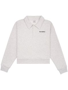 heather grey cotton blend mélange effect embroidered logo at the chest polo collar front button placket long sleeves ribbed cuffs and hem When buying this unisex item, keep in mind that it is graded in standard men's sizing. Rich Clothes, Cropped Polo, Polo Top, Sporty And Rich, Summer Beach Wear, Camisa Polo, Ski Wear, Grey Cotton, Polo Collar