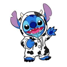 a cartoon character with blue and black spots on it's face, holding his hands up