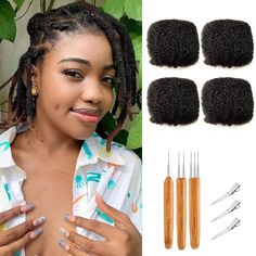 PRICES MAY VARY. Afro Kinky Bulk Human Hair- Made of 100% human hair,Natural look, soft and skin-friendly, Exactly match your own hair's texture. Can be bleached and dyed. bulk human hair for locs，They can be braided into your own hair directly. you can make your own dreadlock extensions, repair broken locs, add twists and braids Details -30g/1oz each bundle Total are 4 oz.have two length options:8″ and 10″. We recommend 4-5 packs for a full head style. We offer 3pcs/set natural bamboo and metal Dreadlock Crochet, Short Dreadlocks, Dreadlocks Styles, Short Dreadlocks Styles, Locs Styles, Short Locs, Loc Hairstyles, Short Locs Hairstyles, Faux Locs Hairstyles