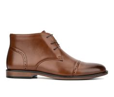 The Kevin Chukka boot is an elegant and timeless choice for the colder months. Featuring a cap toe, brogue detail and lace-up closure, this style can be easily dressed up or down to go with a variety of outfits. Faux Leather upper, Lace up closure for secure fit,1.5\ stacked heel, Round Cap toe, Nylon Mesh footbed, Rubber outsole | Men's New York and Company Kevin Chukka Dress Boot in Cognac Size 7.5 Dress Boot, Mens Dress Boots, Chukka Boots Men, Chukka Boot, Dress Boots, Of Outfits, New York And Company, Shoe Carnival, Stacked Heel