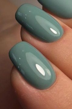 Pretty Nails Colors, Slate Green Nails, Eucalyptus Color Nails, Gel Nail Solid Color, Simple Nails Solid Colors, March Dip Nails Ideas, Greenish Blue Nails, Summer Nails Plain Colors, Solid Colored Nails