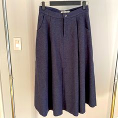 Knit Midi Skirt In Blue. Size L(Fits Smaller Than Regular L). About 27in In Waist. Never Worn. Blue Long Skirt For Fall, Blue Winter Skirt Bottoms, Blue High-waist Skirt For Fall, Winter Blue Skirt With Pockets, Blue Flared Skirt For Fall, Blue Lined Skirt Bottoms For Fall, High-waist Blue Skirt For Winter, High Waist Blue Skirt For Winter, Blue Lined Skirt For Fall