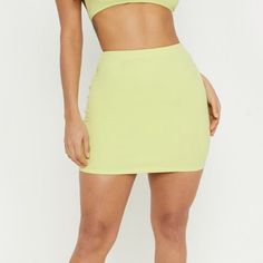 Never Worn !!! Lime Green, Jersey Material . Yellow Stretch Pencil Skirt, Green Pencil Mini Skirt For Summer, Green Mini Skirt For Day Out, Trendy High Waist Yellow Skirt, Trendy High-waist Yellow Skirt, Casual Yellow Stretch Skort, Yellow Stretch Mini Skirt, Stretch Yellow Mini Skirt, Yellow Solid Color Skirt For Summer