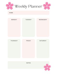 a weekly planner with pink flowers on the top and bottom, for each month in it