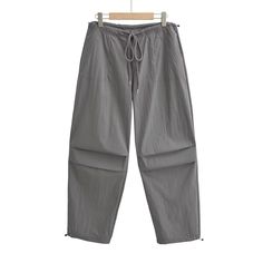 V-011-dark gray Spring Gray Pants With Drawstring, Gray Drawstring Pants For Spring, Spring Gray Drawstring Pants, Versatile Ankle-length Drawstring Pants, Casual Stretch High-waisted Parachute Pants, High Waisted Cargo Pants, Gray Light, Gray Green, Blue Gray