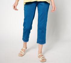 Put a little spring in your step with these eyelet crop jeans. In a soft stretch woven, the pull-on pick brings comfy style to family brunches, botanical garden strolls, and vineyard visits. From Susan Graver. Denim Blue Relaxed Fit Cropped Jeans For Spring, Spring Cropped Leg Denim Blue Jeans, Spring Cropped Jeans In Denim Blue, Spring Denim Blue Cropped Jeans, Denim Blue Cropped Jeans For Spring, Non-stretch Cotton Cropped Jeans For Spring, Spring Non-stretch Cotton Cropped Jeans, Spring Denim Cargo Pants, Casual Non-stretch Cropped Jeans For Spring