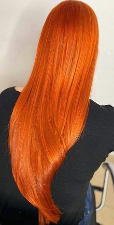 Orange Copper Hair Color, Long Ginger Hair, Orange Hair Color Ideas, Sunset Hair Color, Orange Hair Color, Flame Hair