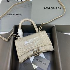 Balen Hourglass XS Handbag In Beige Balenciaga Bag, Small Handbags, Bago, Crossbody Strap, Satchel Bags, Monaco, Designing Women, Contact Us, Fashion Bags