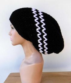 Long black white slouchy large Tam Dreadlock Hippie Beanie Dread Hat handmade crochet unisex Hippie Dreadlocks, Small Dreads, Tam Hat, Black Hippy, Slouch Beanie Hats, Long Dreads, Bohemian Dreamcatcher, Purple Sage, Sock Style