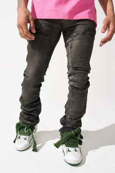 The "RAIN" jeans feature a smoke grey wash with carpentered panels, a fitted construction, and a stacked finish. Go with your regular waist size. This style fits our usual sizing with added stack to the bottom of the leg. [ ALL SALES FINAL ON BLKFRIDAY ORDER. NO RETURNS OR REFUNDS. ] THIS STYLE IS A STACKED JEAN AND HA Fitted Washed Cargo Jeans For Streetwear, Utility Style Fitted Jeans For Streetwear, Fitted Utility Jeans For Streetwear, Fitted Cargo Style Jeans For Streetwear, Urban Fitted Cargo Jeans With Five Pockets, Fitted Straight Leg Cargo Jeans For Streetwear, Gray Distressed Jeans For Streetwear, Fitted Cargo Pocket Jeans For Streetwear, Urban Fitted Dark Wash Cargo Jeans