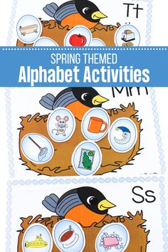 an alphabet activity with pictures of birds and letters