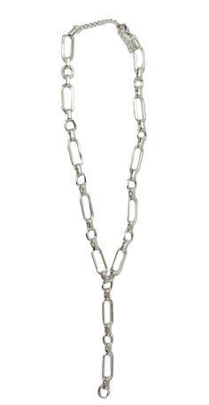 Make a bold statement with the Silver Chunky Chain Y Necklace. This striking 17-inch necklace features a chunky silver chain that forms a stylish Y-shape, creating a modern and edgy look. Perfect for adding a touch of contemporary elegance to any outfit, this necklace is versatile enough for both casual and formal occasions. Its unique design and substantial presence make it a standout addition to your jewelry collection. Modern Metal Chain Necklace With Chunky Chain, Modern Silver Chain Metal Necklace, Modern Metal Chain Necklace With Silver Chain, Trendy Silver Metal Lariat Necklace, Modern Toggle Necklace, Modern Metal Link Toggle Necklace, Modern Necklaces With Chunky Chain, Modern Chunky Chain Necklace, Modern Necklace With Chunky Chain Links