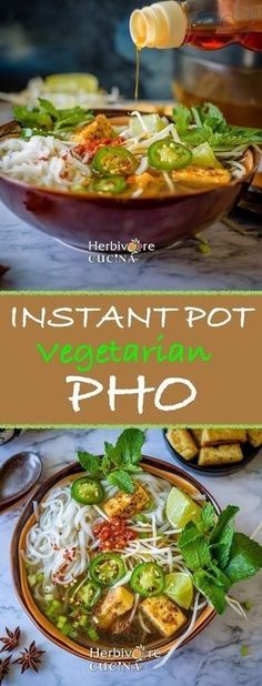 instant pot vegetarian pho soup in a bowl