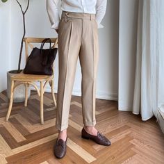 Italian Mens Formal Pant Pantalones Hombre Dress Ankle Pants Men British High Waist Straight Pants High Waisted Suit Pants Men, Formal Pant For Men, Formal Pant, Slim Fit Dress Pants, Ankle Dress Pants, Formal Pants, Mens Spring Fashion, Men Trousers, Business Dress