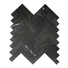 black marble herringbone tile on white background