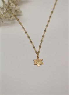 "This effortless classic look is great to wear everyday and the absolute perfect gift for Jewish holyday Bat mitzva .... Its dainty, meaningful and chic! This necklace is extremely light to achieve the dainty look and this necklace is great when its a bit shorter Perfect for layering necklaces L E T S . T A L K . N E C K L A C E S ✤ Available in 14k Gold Filled or Sterling Silver ✤ Star of David measures about 13mm ✤ Model is wearing size - 14\" ✤ Available sizes * Please choose in drop down box Classic Star Shaped Necklace For Gift, Classic Star-shaped Necklace As Gift, Classic Star-shaped Necklace For Gift, Gift Delicate Chain Necklace With Star Of David Pendant, Classic Star Of David Jewelry For Gift, Classic Star Of David Necklace For Gift, Classic Star Of David Necklace As Gift, Star Of David Necklace For Hanukkah Gift, Hanukkah Gift Necklace With Star Of David