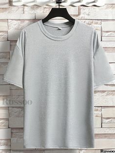 Russoo - Mens Fashionable All-Occasion T-shirt: Versatile Solid Color Round Neck Tee, Ideal for Summer and Fall Gray Solid Color T-shirt For Summer, Autumn Lights, Color Street, Mens Big And Tall, Summer Shorts, Autumn Summer, Short Sleeve Tee, Light Grey, Round Neck