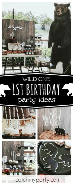 a bear themed birthday party with cake and decorations