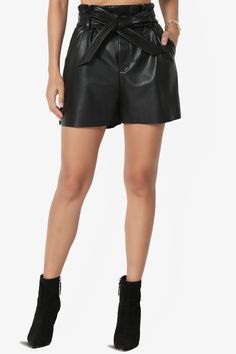 Aldene Vegan Leather High Rise Shorts Faux Leather Shorts, Belt Style, High Rise Shorts, Designer Shorts, Leather Shorts, Tie Belt, Army Green, Vegan Leather, Casual Shorts