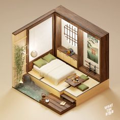 an image of a bedroom in the shape of a house