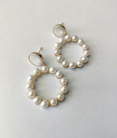 Small Pearl Hoop Earrings - Modern Pearl Earrings - Freshwater Pearl Drop Earrings - Wedding Earrings - Brass Earrings - Gold Earrings Gift - Etsy - Etsy Jewelry - Latest Wedding Earrings - Pearl earrings - Wedding Gift for her - Bridesmaids Gift - Unique Handmade Gifts - Earrings for Women - Indian Jewelry - Trending Jewelry White Pearl Embellished Hoop Earrings For Wedding, White Round Pearl Pendant Earrings, White Round Pearl Charm Earrings, Delicate Round Pearl Charm Earrings, Delicate Round Earrings With Pearl Charm, White Baroque Pearl Earrings, White Hoop Earrings With Pearl Pendant For Wedding, Pearl White Hoop Pearl Earrings, White Pearl Pendant Hoop Earrings For Wedding