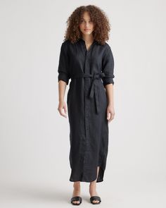 Experience the luxury of high-quality linen and the sophistication of a classic design with our 100% European Linen Maxi Shirt Dress. Crafted from European linen, this dress is designed for the modern woman who values comfort and versatility without compromising on sophistication. This dress features a classic shirt design, complete with a removable self tie belt, button-front closure, and long sleeves with buttoned cuffs. With its timeless design and high-quality fabric, this dress is an invest Scoop Neck Midi Dress, Maxi Shirts, Linen Shirt Dress, Linen Midi Dress, Maxi Shirt Dress, European Linens, Quince Dresses, Maxi Tank Dress, Silk Slip