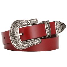 Authentic Western wear  Traditional American lifestyle  Genuine leather  Belt width : 1.1" (2.8cm)  Buckle material : alloy  Dimensions : W 2" (5.2cm), H 2 1/3" (6cm)  Exceptional finishing   Size chart   Red western belt for a modern cowboy look Coupled with a pair of radiant red cowboy boots, this Red Western Belt ties together a fabulous cowgirl attire, ready to rock your country music parties.   With its striking level of craftsmanship, this beautiful cowgirl belt will unquestionably make your ensemble shine.    Country line dancers' favorite belt  The spotlight will be on our highly captivating belt, adorned with a buckle that features timeless western designs.    FREE SHIPPING   SECURE PAYMENT   SATISFACTION GUARANTEE   I  f you liked this model, you're going to love our  black weste Black Western Belt, Red Cowboy Boots, Cowboy Belt Buckles, Modern Cowboy, Cowgirl Belts, Radiant Red, Cowboy Belt, Far West, Black Cowboy