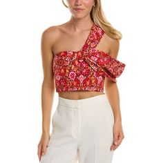 About The Brand: Stylish, Sustainable Designs You Can Feel Good About. Paije Bustier In Rosewood Kaleidoscope With One-Shoulder Style And Oversized Bow Bust Approximately 15in From Shoulder To Hem Model Is 5'11 And Is Wearing A Size 4. Measurements May Vary Slightly By Size. Left Side On-Seam Zipper 92% Recycled Polyester, 8% Spandex Dry Clean Only Imported Elegant Red Crop Top For Spring, Elegant Red Summer Crop Top, Elegant Red Spring Crop Top, Red Summer Evening Crop Top, Chic Floral Print Crop Top For Party, Red One-shoulder Party Top, Fitted One Shoulder Floral Print Tops, Fitted One-shoulder Floral Print Tops, Sleeveless Floral Print Top For Evening