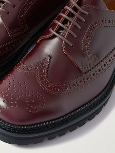 DESIGNED BY MR PORTER. Mr P.'s 'Jacques' brogues are an excellent way to add character to both smart and casual outfits. They're crafted from polished burgundy leather with traditional perforated details and set on sturdy Vibram rubber soles. Wingtip Dress Shoes With Perforations For Business, Classic Burgundy Calf Leather Shoes, Classic Business Oxfords With Perforations, Derby Wingtip Oxfords With Perforations, Derby Oxfords With Perforations, Classic Burgundy Leather Shoes With Rubber Sole, Classic Business Leather Shoes With Perforations, Classic Burgundy Oxfords With Brogue Detailing, Classic Burgundy Leather Shoes For Work