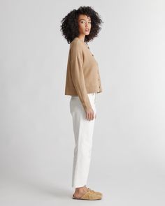 Not your average cardigan. Our organic cotton button front cardigan does double duty as a casual-cute top or a comfy-cozy layer for whatever the weather brings. Airy and breathable with a boxy and slightly cropped fit.  | Quince | Women's Cropped Cardigan Sweater in Camel, Size Large, Organic Cotton Versatile Everyday Cardigan With Button Closure, Everyday Chic Button-up Cardigan, Cotton Button-up Cardigan For Daywear, Everyday Oversized Button-up Cardigan, Oversized Button-up Sweater For Everyday, Oversized Everyday Button-up Sweater, Versatile Button-up Cardigan For Layering, Trendy Button-up Sweater For Everyday, Effortless Relaxed Fit Sweater For Everyday