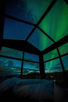 the aurora bore is seen through an open window