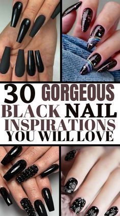 try these beautiful and gorgeous black nail inspiration for your next idea. These nails are pretty, and great. Come try these black nail inspiration for any occasion. Black nail inspirational and Designs for any event. Black nail inspiration. Black nail inspiration Nails Inspo