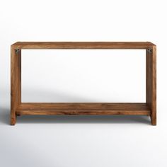 an empty wooden shelf on a white background