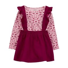 Your little girl has the perfect sunny day look with this 2-piece jumper set from Carters Child of Mine! This 2-piece outfit set includes one top and a Burgundy coordinating jumper! Put on her instant outfit with this complete look for toddler girl! Her top features an eye-catching fox print while the ruffled jumper is made with an elastic waistband to make sure she is comfortable for long days on the go! Get a picture-perfect look for your little girl's sunny day adventures. This set is made wi Toddler Girl Dress, Toddler Girl Shorts, Breathable Clothes, Toddler Girl Outfit, Fox Print, Burgundy Floral, Pink Outfits, Toddler Girl Dresses, Girls Rompers