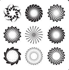 six circular designs in black and white