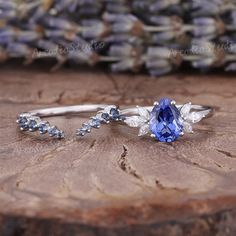 Unique Pear Shaped Blue Sapphire Engagement Ring Set Antique | Etsy Pear Shaped Engagement Rings Sapphire, Blue Sapphire Engagement Ring Silver, Sapphire Engagement Ring Teardrop, Pear Cut Sapphire Engagement Ring, Blue Wedding Rings Sapphire, Pear Shaped Sapphire Ring, Blue Moissanite Engagement Ring, Saphire Engament Ring Set Silver, Perhiasan Aesthetic