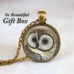 Owl Necklace - Owl Jewelry Bird Necklace Nature Necklace Gray Blue Nature Jewelry Woodland Bird Handmade Antique Gold Jewelry For Gifts, Bronze Nickel-free Necklace For Gift, Nickel-free Bronze Necklace For Gift, Bronze Nickel-free Necklace Gift, Gift Nickel-free Bronze Necklace, Antique Silver Jewelry With Antique Finish Gift, Antique Silver Jewelry With Antique Finish As Gift, Bronze Round Pendant Necklace For Gift, Antique Finish Medallion Necklace As Gift