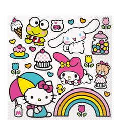 hello kitty paper napkins with various cartoon characters