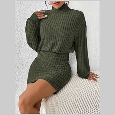 Material: This Ribbed Knit Sweater Dress Is Made Of Super Soft, Breathable, And Comfortable Fabric. It Is Highly Stretchy And Lightweight, Better Embracing Your Curves For Every Body Type Design: A Must-Have Basic Sexy Turtleneck Mini Sweater Dress Featuring Ribbed Knit,Drop Shoulder,Lantern Long Sleeves, Above-Knee Length, Ruched Design On Both Sides, And An Elastic Band At The Waist That Accentuates The Slimming Effect On The Lower Half. It Hugs Your Body Perfectly To Show Your Femininity. Occ Backless Cocktail Dress, Turtleneck Midi Dress, Backless Evening Dress, Knitted Suit, Turtleneck Sweater Dress, Cocktail Evening Dresses, Ribbed Turtleneck, Pullover Sweater Women, Short Wedding Dress