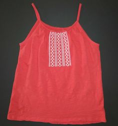 ~ GapKids girls sleeveless slub cotton embroidered tanks. EACH SOLD INDIVIDUALLY. Both washed in cold and hung to dry. Charcoal grey embroidered slub cotton tank in size XXL 14-16.  Great condition with mild signs of washing typical of slub knits. Orange/coral embroidered slub cotton tank in size XL 12.  Great condition with mild signs of washing typical of slub knits. ** INTERNATIONAL CUSTOMERS Import duties, taxes and charges are not included in the item price or shipping charges. These charge Casual Cotton Tank Top For Festivals, Casual Cotton Tank Blouse, Bohemian Tank Tops For The Beach, Bohemian Tank Top For Beach, Bohemian Crochet Tank Top For Summer, Bohemian Festival Tank Top, Bohemian Cotton Tank Top For Spring, Sleeveless Cotton Summer Tops, Spring Bohemian Cotton Tank Top