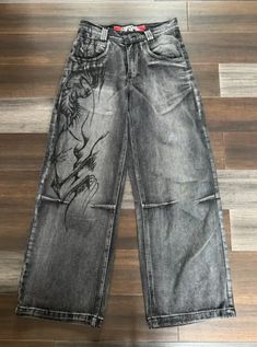 2024 New Harajuku Vintage Print Jeans Y2K Women Washed Gray Straight Pants Street Gothic Loose The Slim Shady, High Waist Wide Leg Pants, Loose Fabric, Autumn 2024, Pants Fit, Jeans Y2k, Ropa Diy, Loose Jeans, Printed Jeans