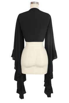 The Butterfly style is now available in a tie top, featuring ruffled sweeping ANGEL sleeves. Fabric: Black Rayon Crepe de Chine Fitted Gothic Tops, Luxury Black Gothic Tops, Fitted Victorian Ruffle Top, Goth Butterfly, Gothic Bell Sleeve Top, Goth Bell Sleeve Top, Rockstar Gf, Butterfly Style, Female Outfits