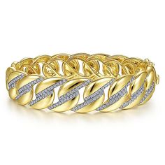 14K Yellow Gold Chain Link Bangle with Diamond Pavé Stations Luxury Yellow Gold Bangle With Elegant Design, Gold-plated Yellow Gold Bracelet With Diamond Accents, Yellow Gold-plated Bracelet With Diamond Accents, Yellow Gold Plated Bracelet With Diamond Accents, 14k Gold Bracelets With Diamond Accents, Elegant Gold Diamond Bracelet With Curb Chain, Yellow Gold Diamond Bracelet With Curb Chain, Yellow Gold Diamond Cut Chain Bracelet, Yellow Gold Chain Bracelet With Diamond Accents For Weddings