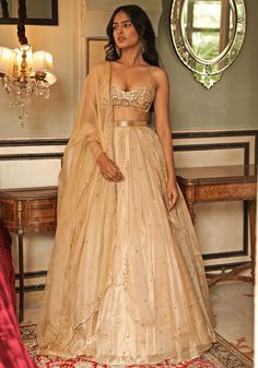 Muted Gold Organza Lehenga Set Zoon Tribe - Fabilicious Fashion Lehenga And Blouse, Gold Organza, Gold Lehenga, Simple Lehenga, Organza Lehenga, Indian Outfits Lehenga, Gaun Fashion, Indian Dresses Traditional, Traditional Indian Outfits