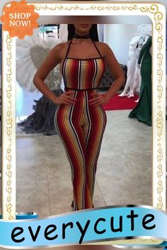 Sexy Digital Print Striped Halter Halter Jumpsuit Halter Jumpsuit, Product Name, Jumpsuit, Digital Prints