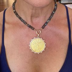 French Kande, French Coins, Labradorite Necklace, Labradorite Beads, Labradorite Necklaces, Coin Jewelry, Coin Necklace, Coin Pendant, Gold Coins