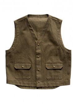 a brown vest with two pockets on the front and one buttoned down at the back