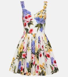 Floral cotton-blend minidress in multicoloured - Dolce Gabbana | Mytheresa Corset Dress, Dolce And Gabbana, Cotton Blend, Mini Dress, Floral