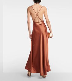 Asymmetric Satin Maxi Dress in Brown - Polo Ralph Lauren | Mytheresa Chic Satin Finish Maxi Gown, Floor-length Satin Maxi Dress With Satin Finish, Satin Finish Floor-length Maxi Dress, Floor-length Modal Satin Maxi Dress For Gala, Floor-length Silk Dress With Satin Lining, Modal Satin Floor-length Maxi Dress For Gala, Bias Cut Satin Maxi Length Gown, Evening Satin Finish Maxi Dress, Floor-length Satin Evening Dress