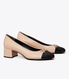 Cap-Toe Pump: Women's Designer Heels | Tory Burch Block Heel Outfit, Pumps With Jeans, Slingback Heels Outfit, Work Heels, Tory Burch Heels, Cap Toe Shoes, Elegant Pumps, Heels Outfits, Fancy Shoes